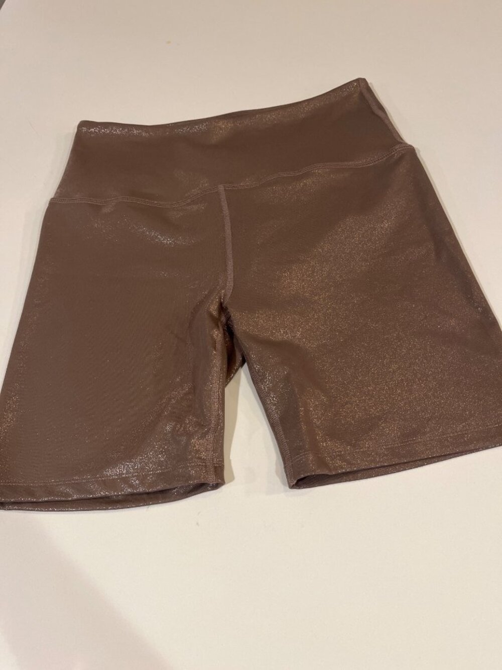 Beyond Yoga XL Womens High-Waist Bronze Glitter Bike Shorts